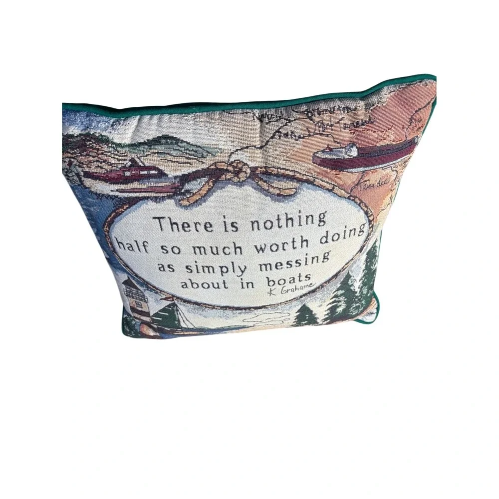 Vintage Riverdale‎ K. Grahame Quote Nautical Boats Tapestry Throw Pillow USA 15